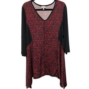 Avenue Pullover Top Womens Plus 22/24 Black Red Tunic Stretch V Neck 3/4 Sleeve